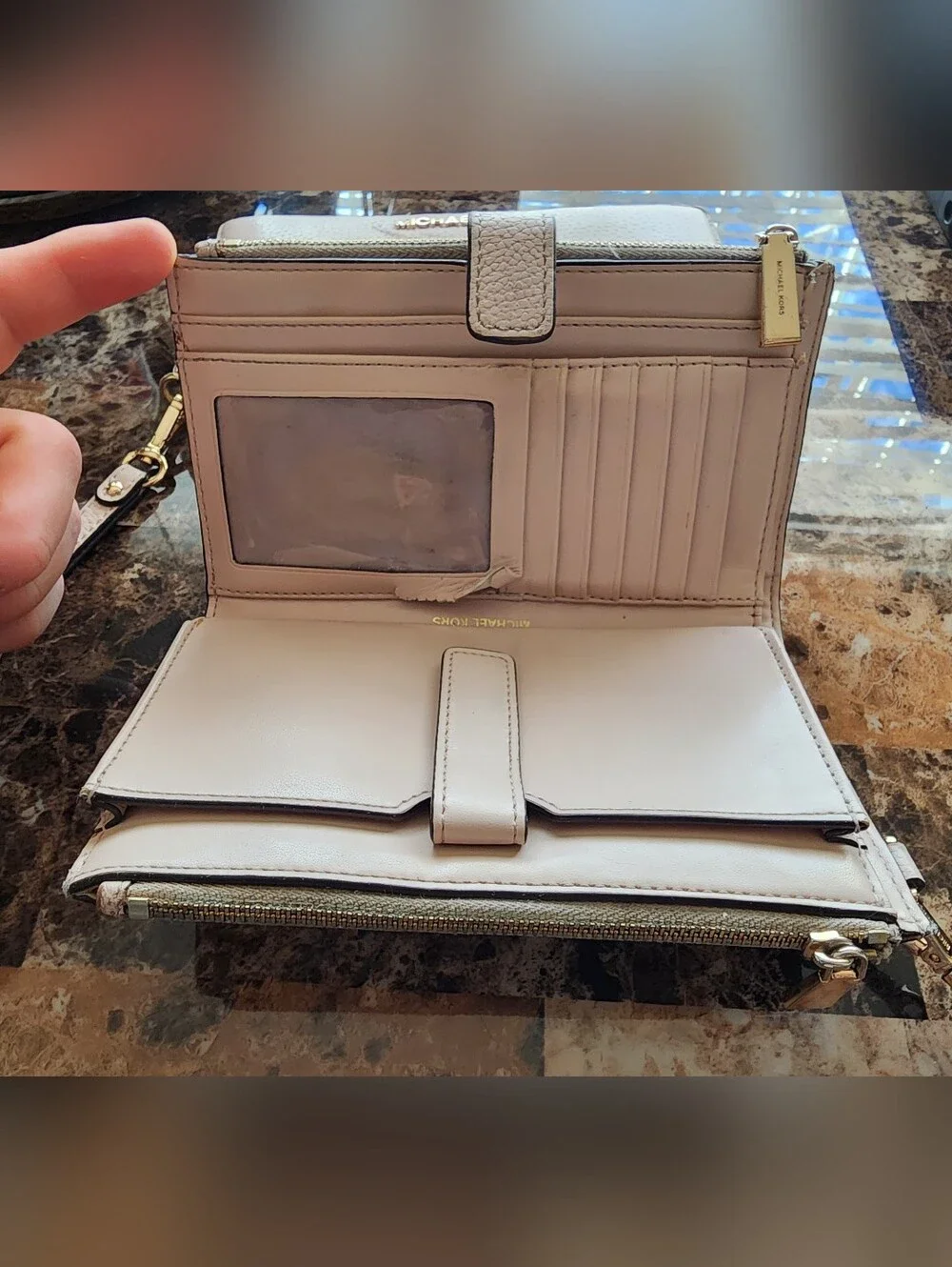 Michael Kors Pebbled Leather Wristlet Wallet Soft Pink/Gold & Continental Wallet